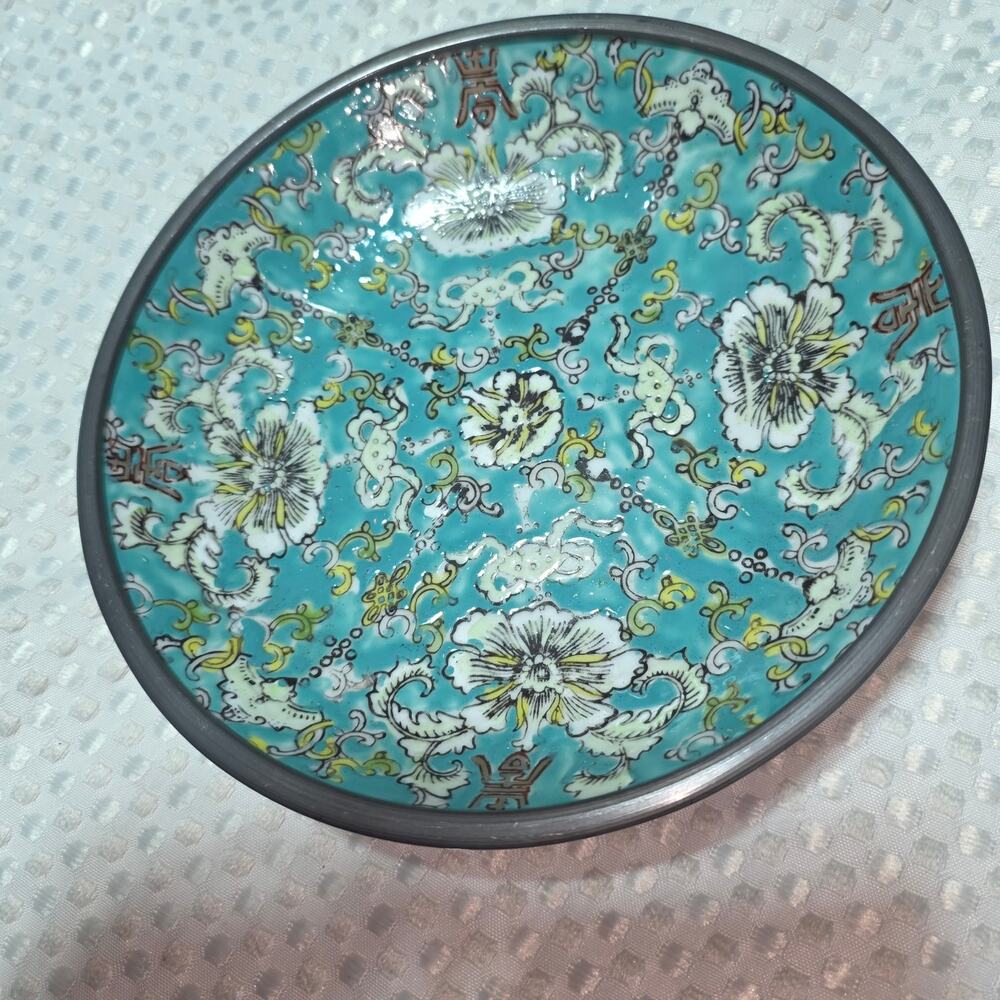 VINTAGE A.C.F. JAPANESE PEWTERWARE HAND PAINTED BOWL